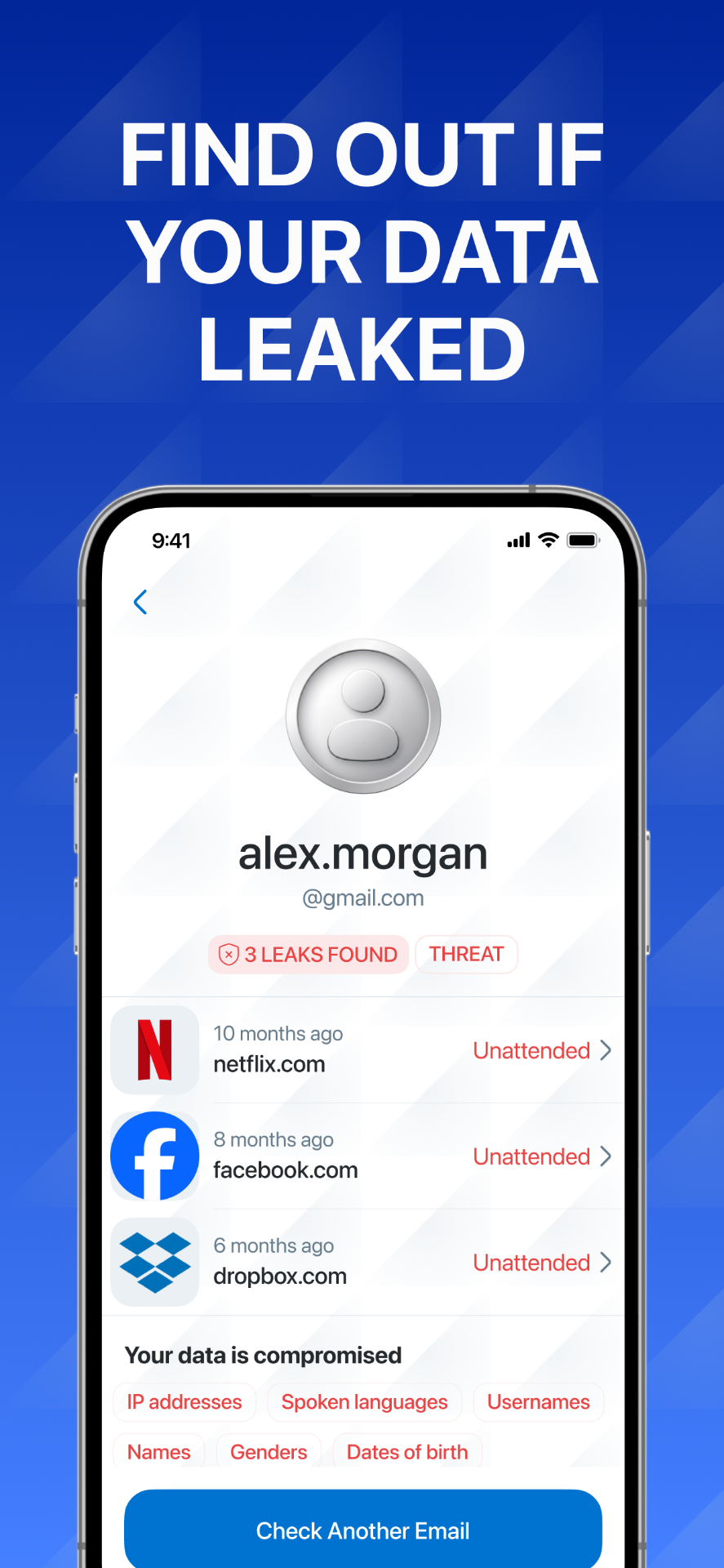 Identity Monitoring screen